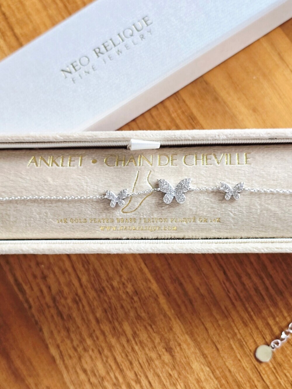 NEW! Neo Relique 14K Gold Plated Brass Trio Butterfly Sparkling Charm Anklet